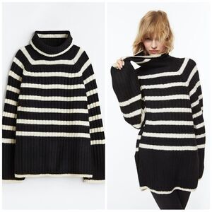 H&M Striped Rib-knit Turtleneck Sweater